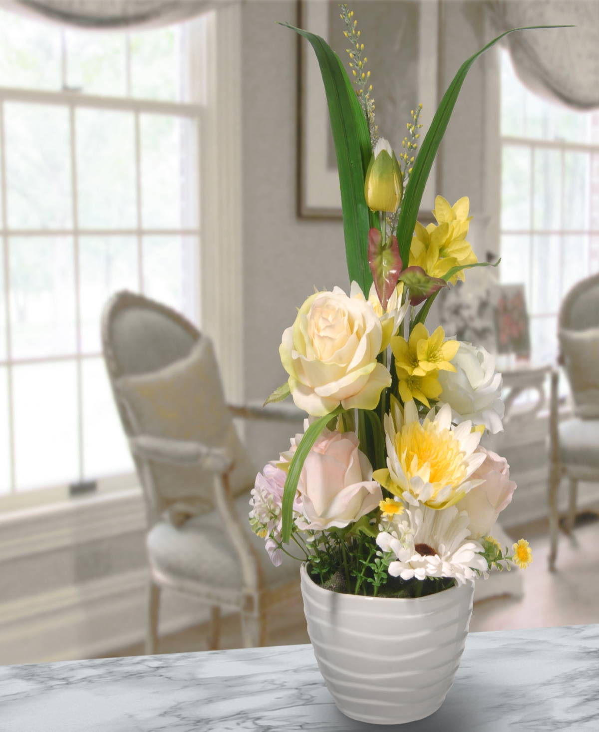 National Tree Company 17 Potted Daisy Rose Flowers In White
