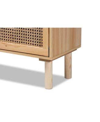 Faulkner Mid-Century Modern Natural Brown Finished Wood and Rattan 2-Door Bookcase