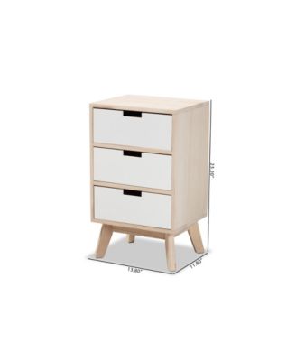 Halian Mid-Century Modern Two-Tone White and Light Brown Finished Wood 3-Drawer End Table