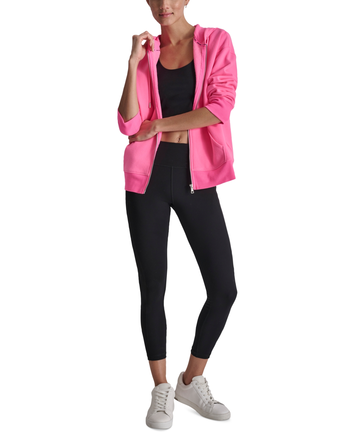 Dkny Sport Women's Mini-Stud-Logo Zippered Fleece Hoodie