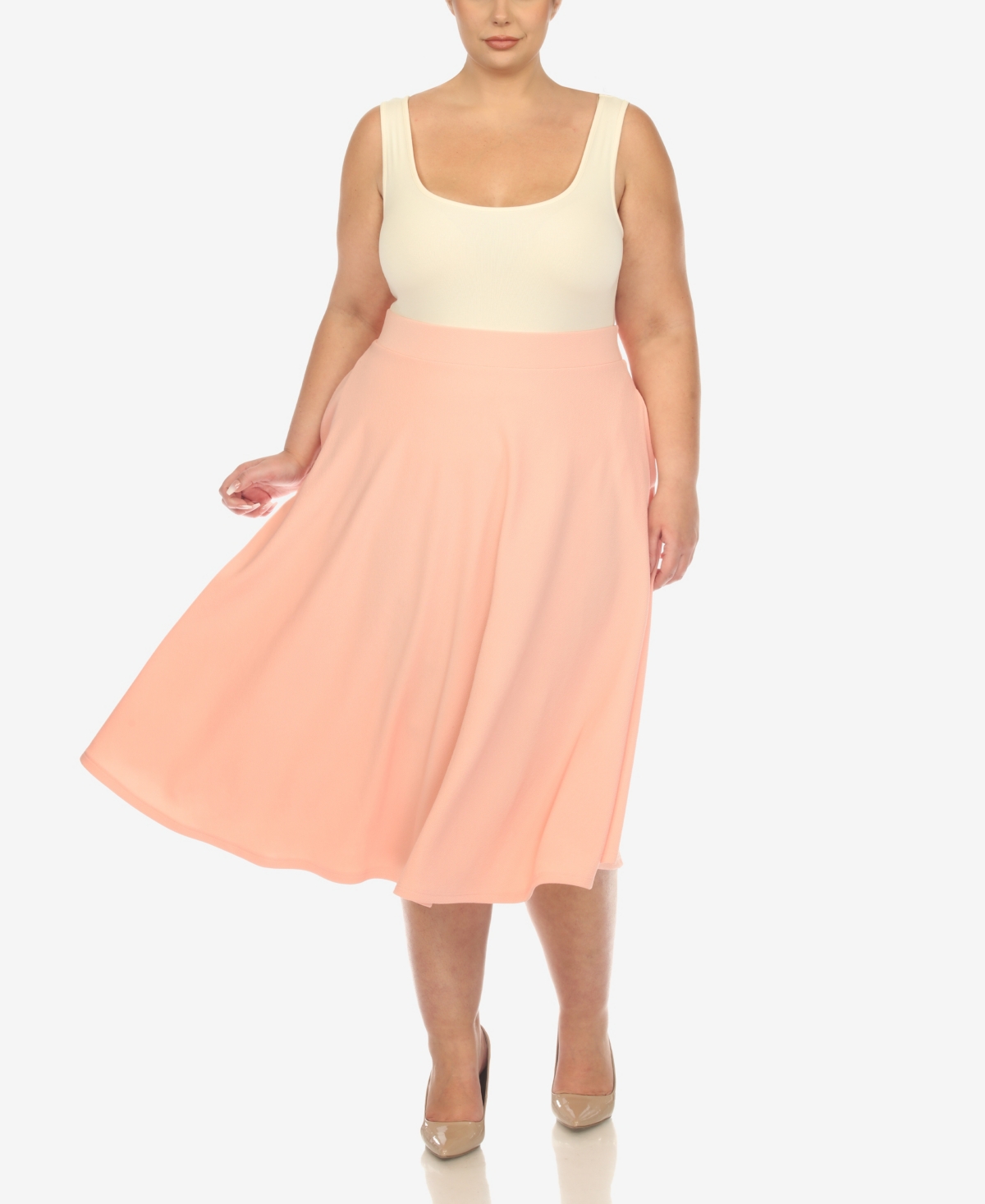White Mark Women's Flared Skirt With Pockets In Peach