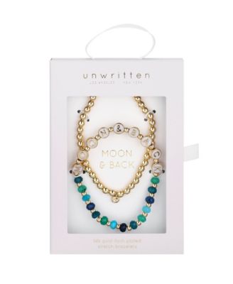 Multi Blue Quartz Moon Back Stone and Beaded Stretch Bracelet Set