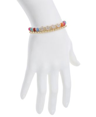 Multi Color Quartz Mama Stone and Beaded Stretch Bracelet Set