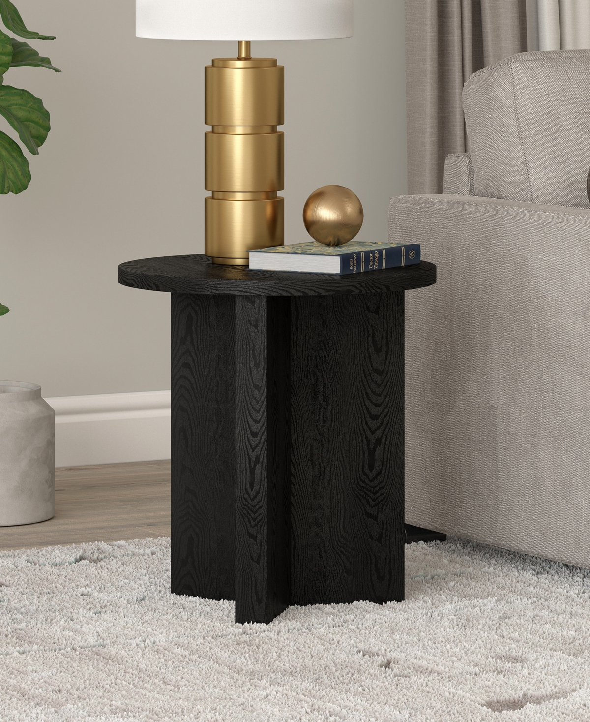 Hudson & Canal Anders 20" Wide Round Side Table In Black Grain In Black Grain