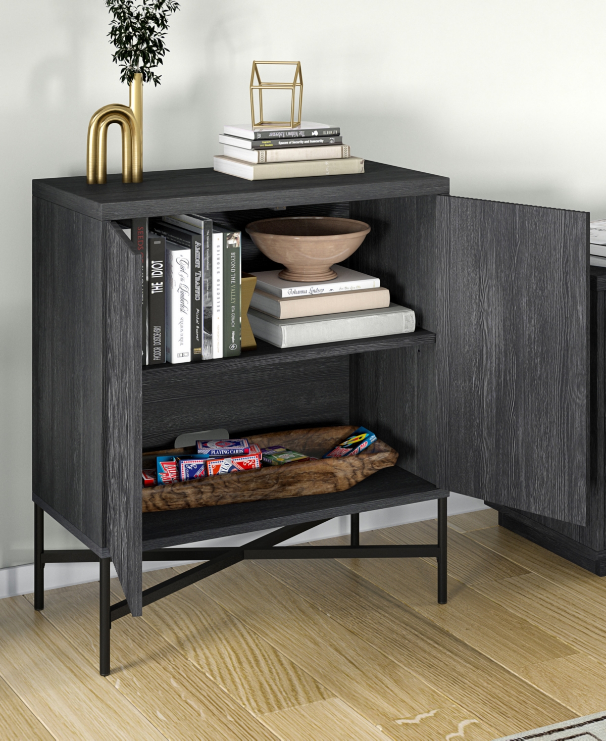 Hudson & Canal Brighton 28" Wide Rectangular Accent Cabinet In Charcoal Gray In Antiqued Gray Oak