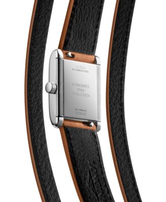 Women's Swiss Mini Dolcevita Diamond (3/8 ct. t.w.) Brown Three-Row Leather Strap Watch 29mm