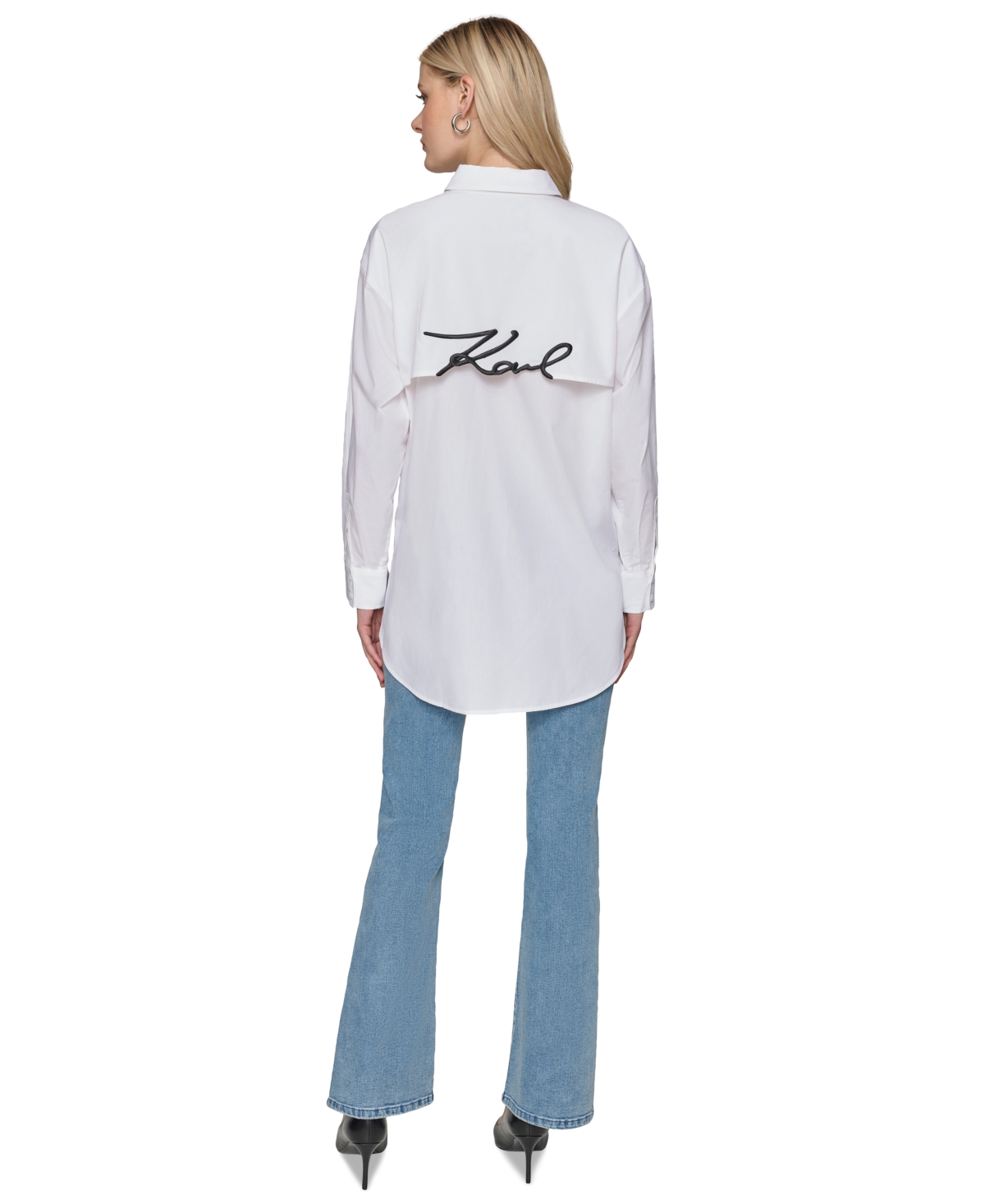 Karl Lagerfeld Paris Women's Cotton Oversized Whimsy Shirt - White  Black