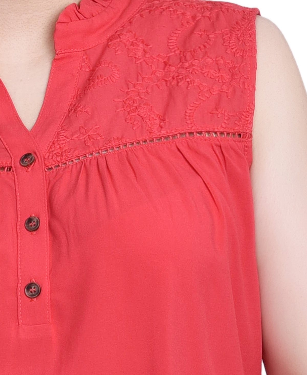 Ny Collection Petite Sleeveless Yoked Blouse Top In Chinese Red