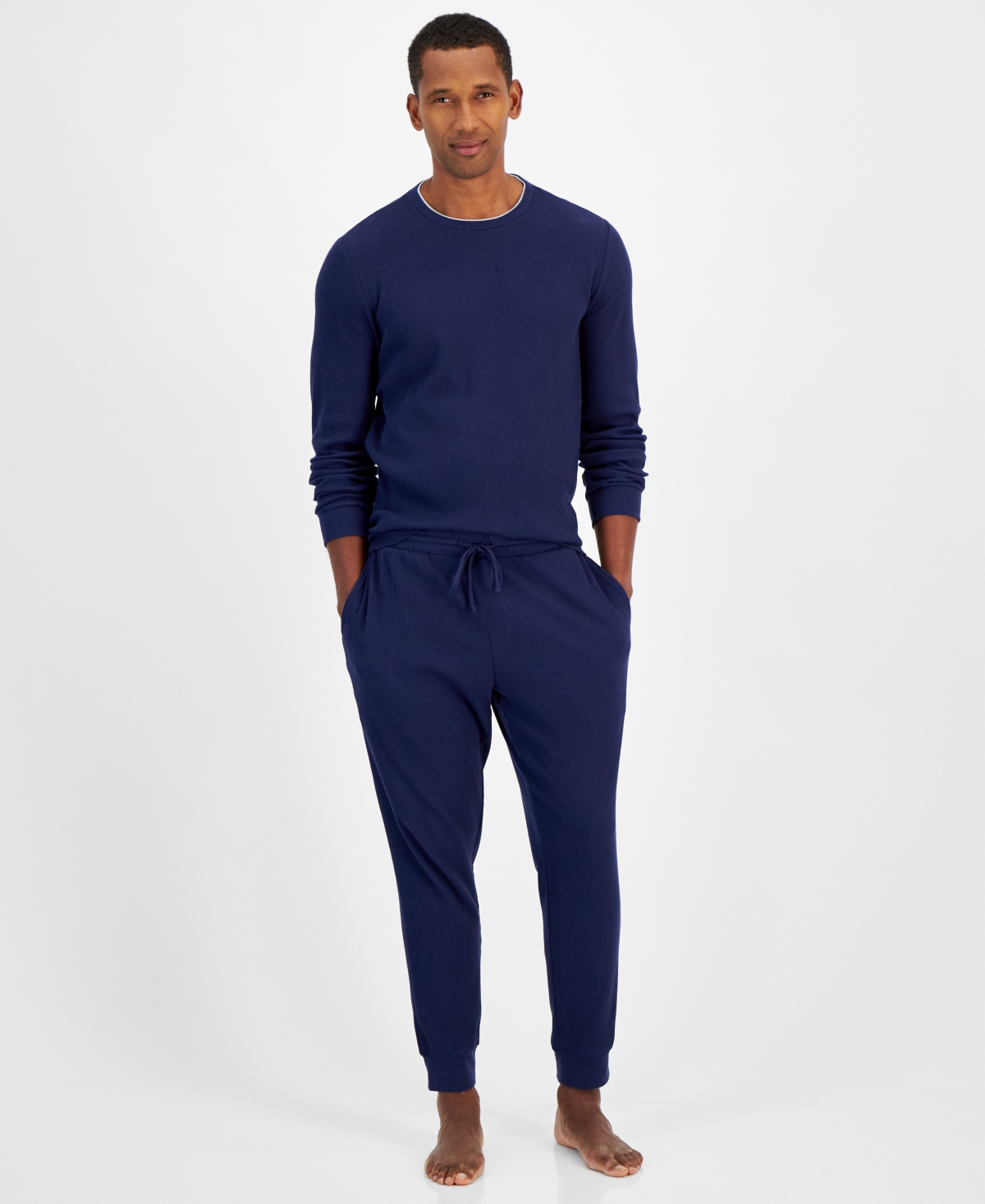 Men's Waffle Long-Sleeve T-Shirt & Pajama Pant Set, Created for Macys - Cherry Pop