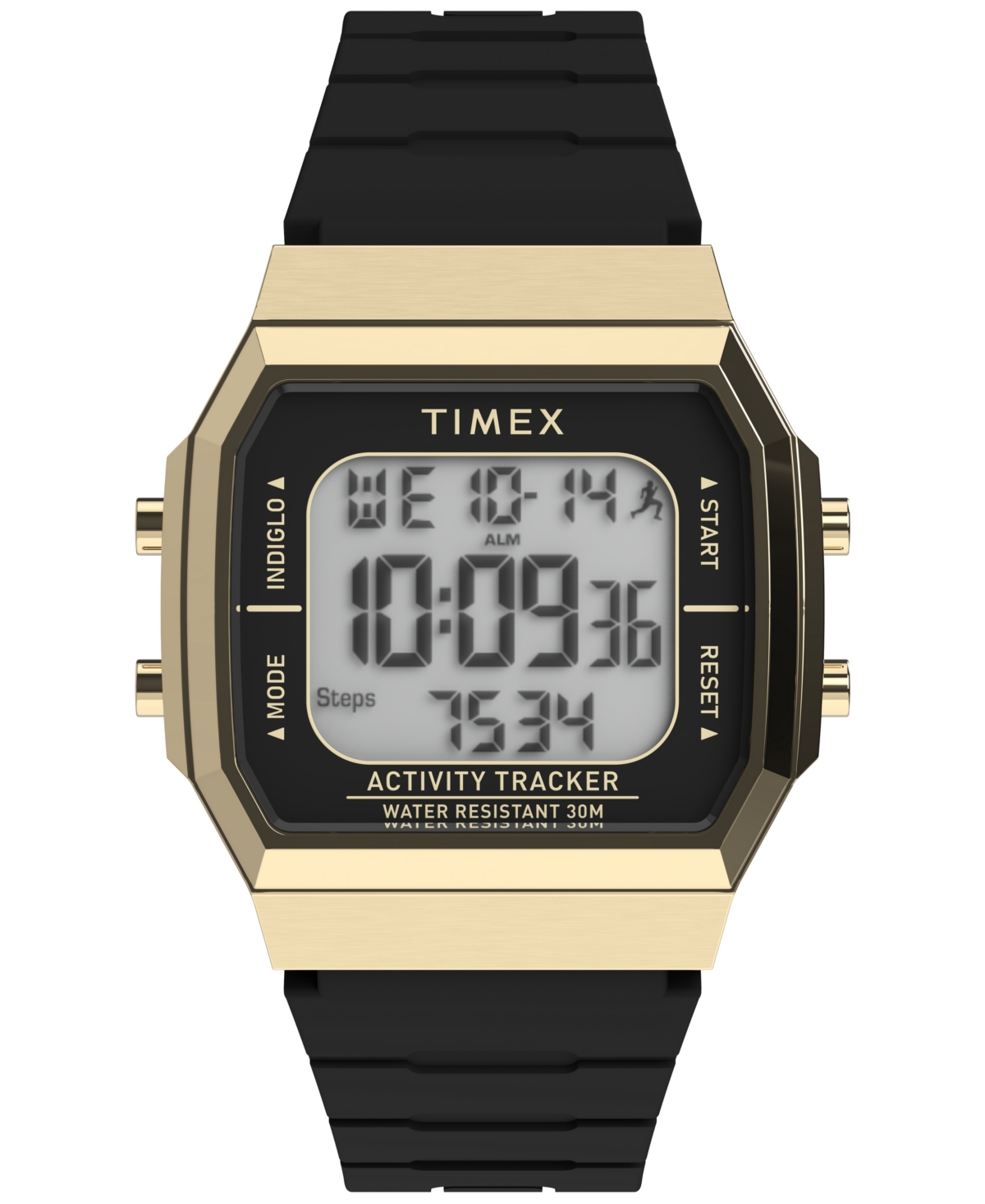 Shop Timex Unisex Activity Tracker Digital Black Silicone Strap 40mm Octagonal Watch In Green