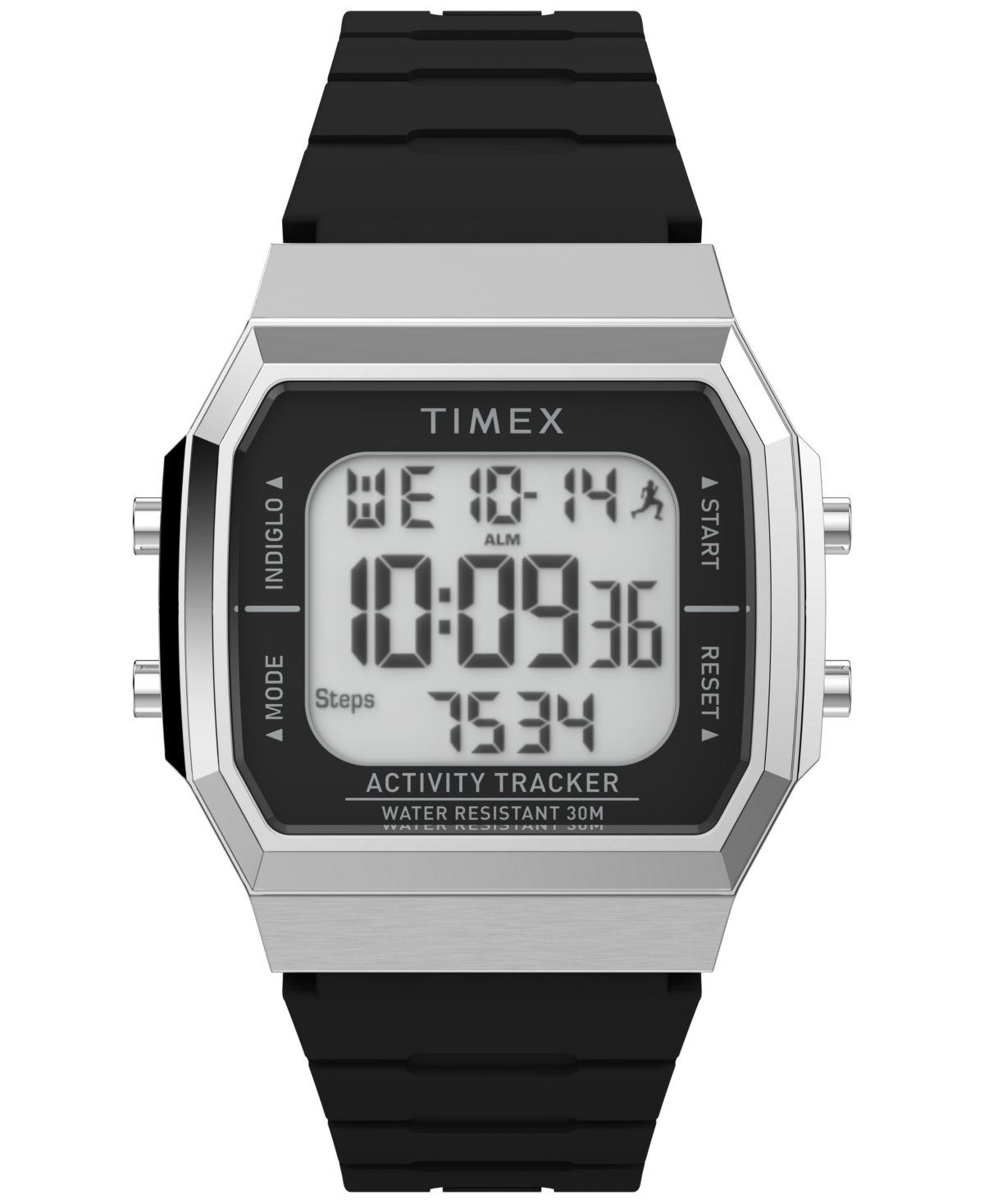 Unisex Activity Tracker Digital Black Silicone Strap 40mm Octagonal Watch - Black