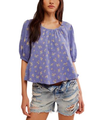 Free People - Women's Chloe Printed Cotton Cutout Tie-Back Top