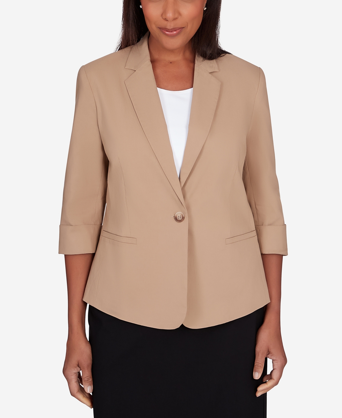 Shop Alfred Dunner Petite Classic Fit Single Button Blazer In Tan