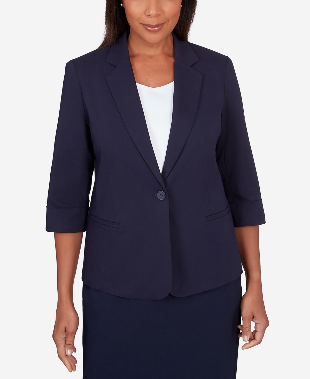 Shop Alfred Dunner Petite Classic Fit Single Button Blazer In Navy