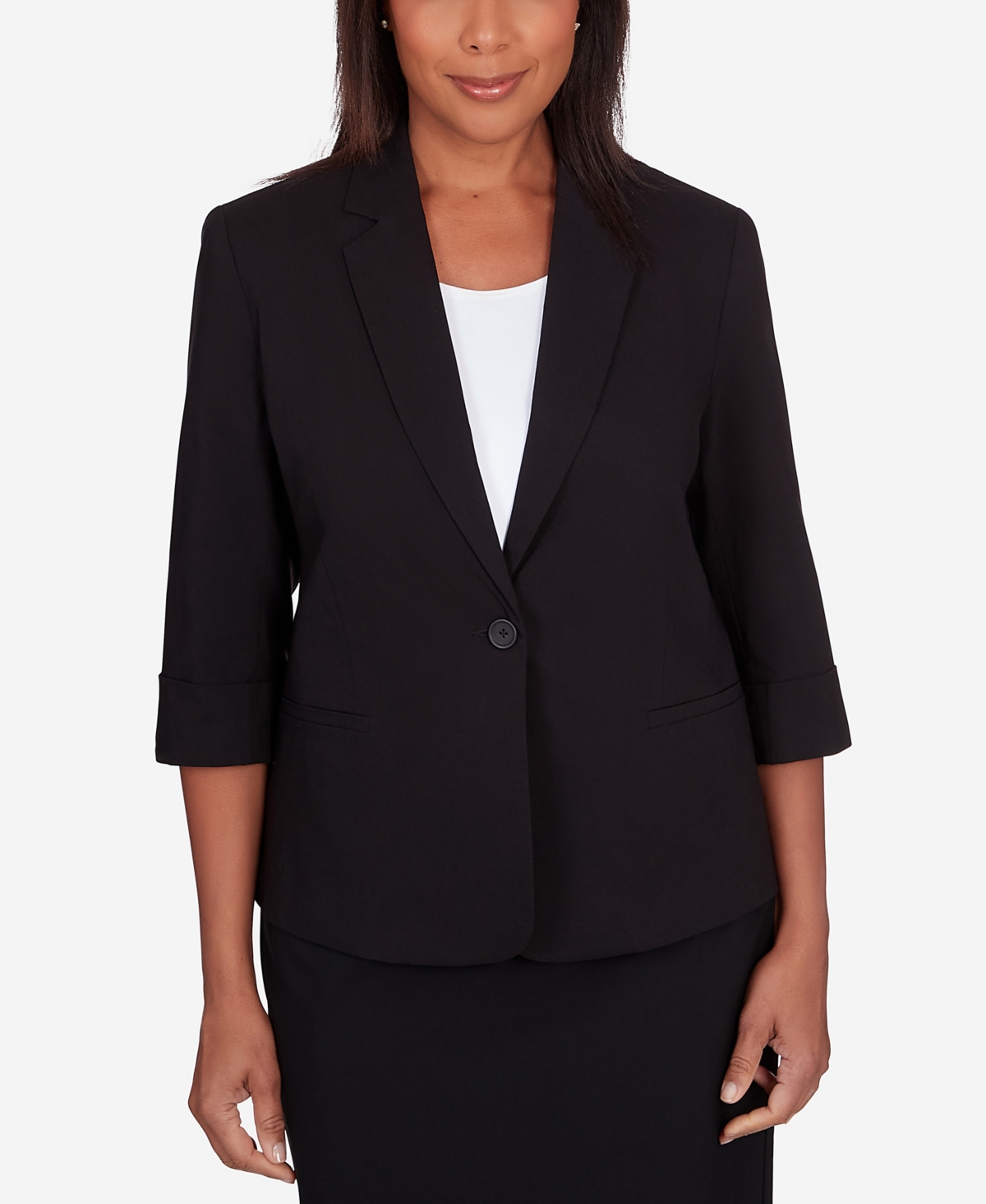 Shop Alfred Dunner Petite Classic Fit Single Button Blazer In Black