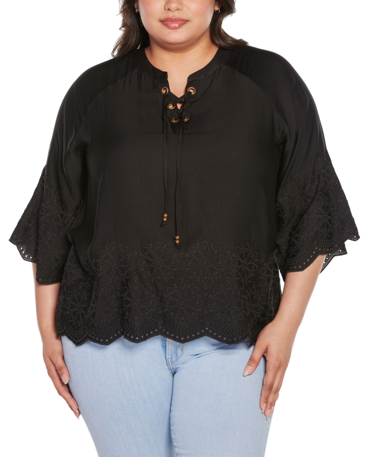 Shop Belldini Black Label Plus Size Raglan 3/4-sleeve Embroidered Top