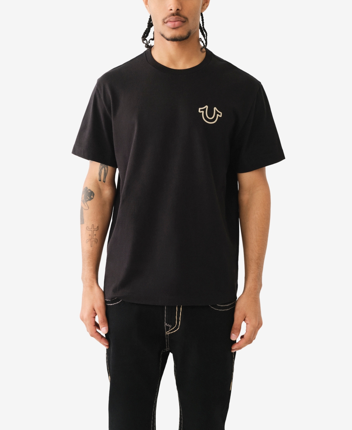Shop True Religion Men's Short Sleeve Relaxed Overseam Puff Tee In Black
