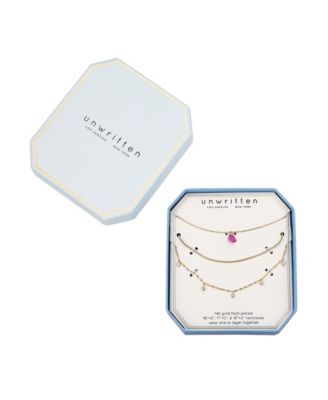 Cubic Zirconia Bezel Ruby Heart Layered Necklace Set