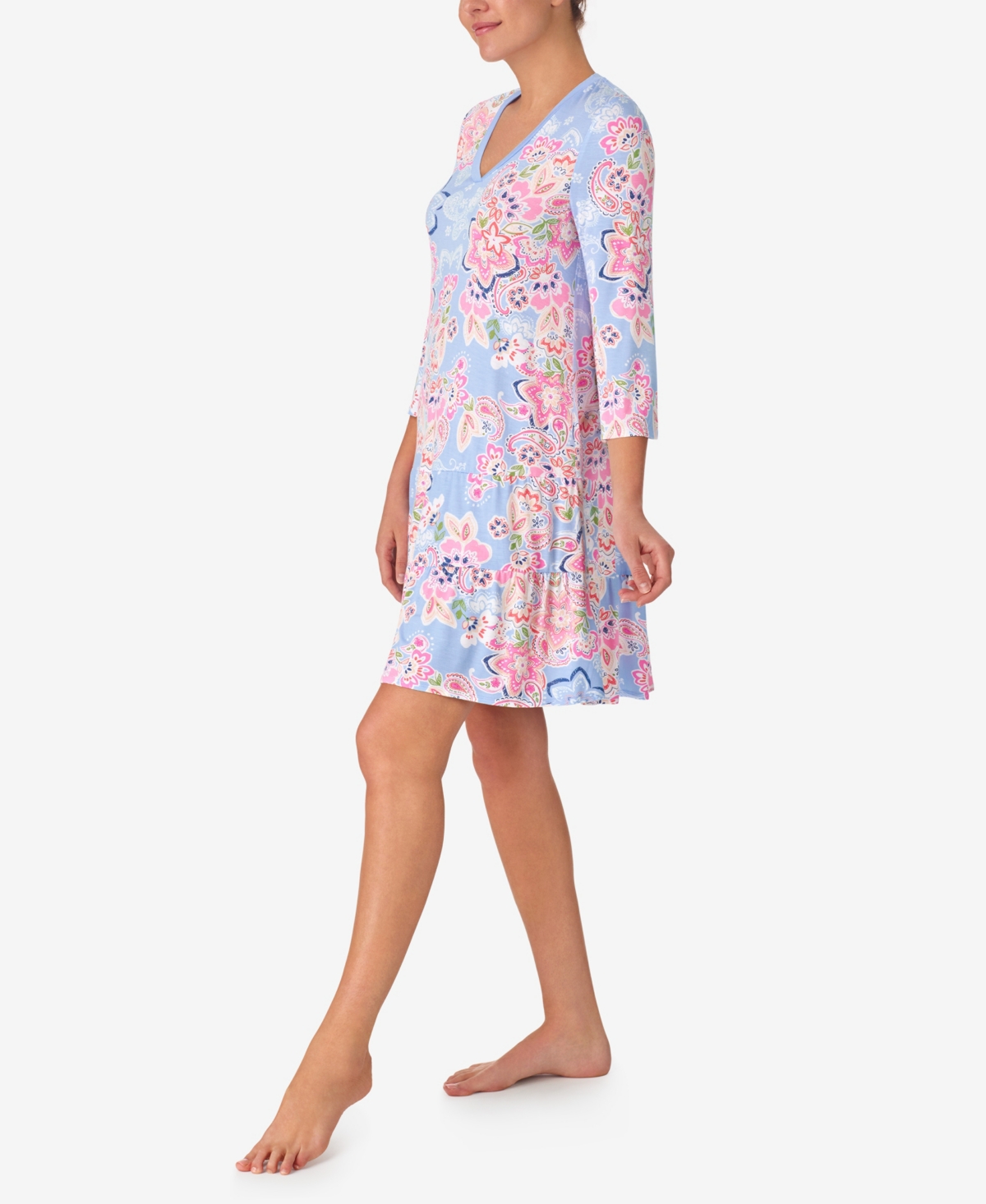 Shop Ellen Tracy Women's 3/4 Bell Sleeve Tunic Short Gown In Multi Paisley