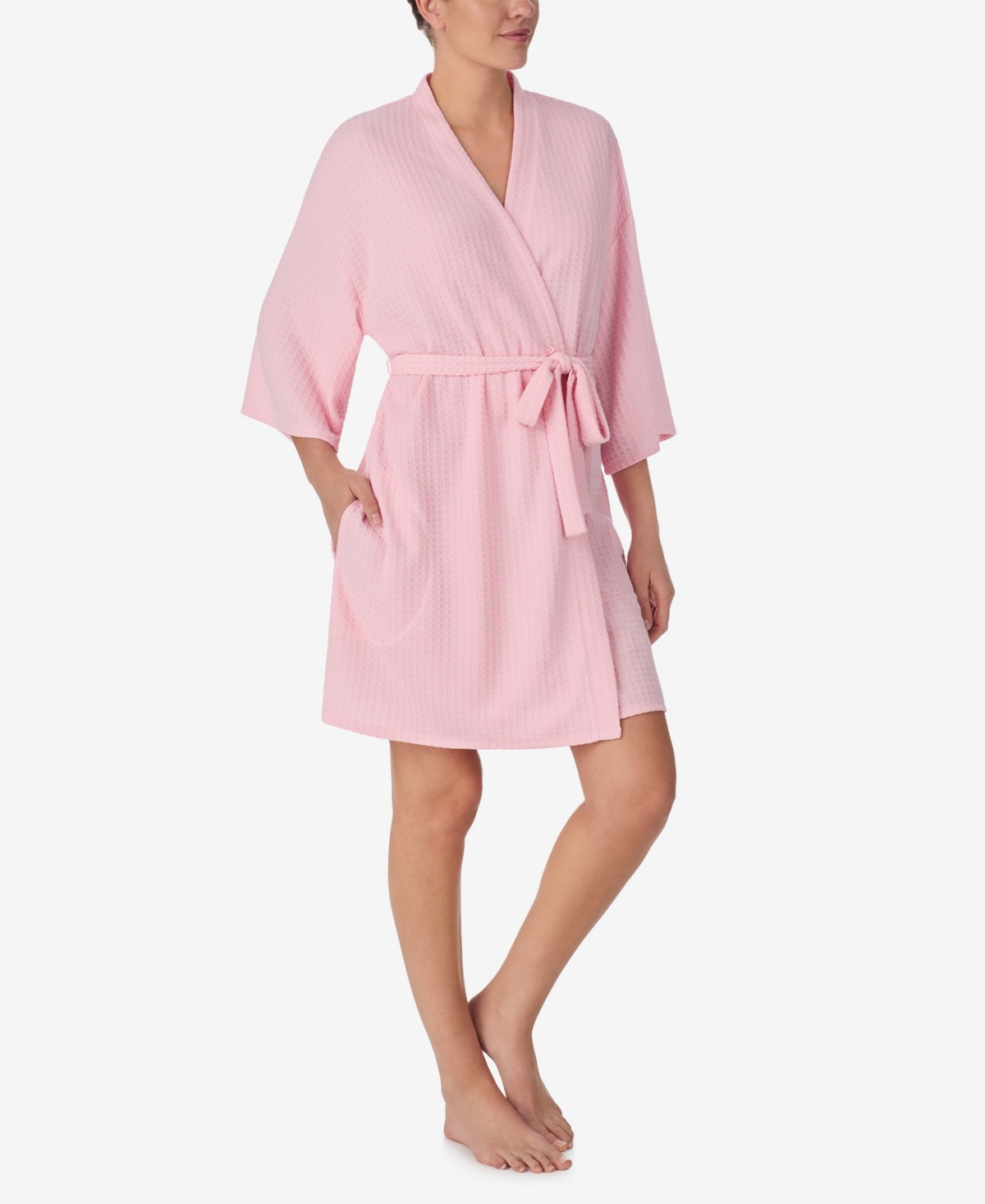 Shop Ellen Tracy Women's 3/4 Kimono Sleeve Short Robe In Pink
