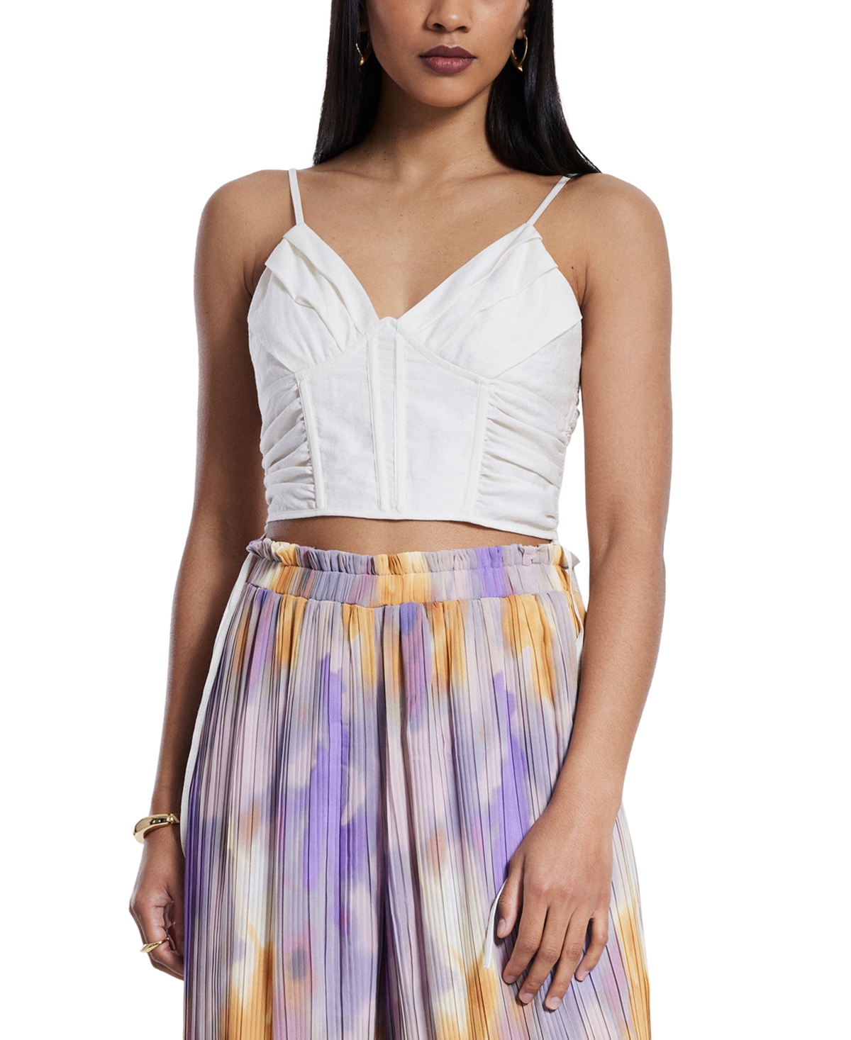 BCBG NEW YORK WOMEN'S SLEEVELESS SHIRRED CROP TOP 