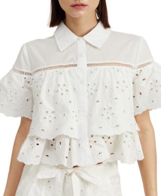 En Saison - Women's Marina Cotton Eyelet Crop Shirt