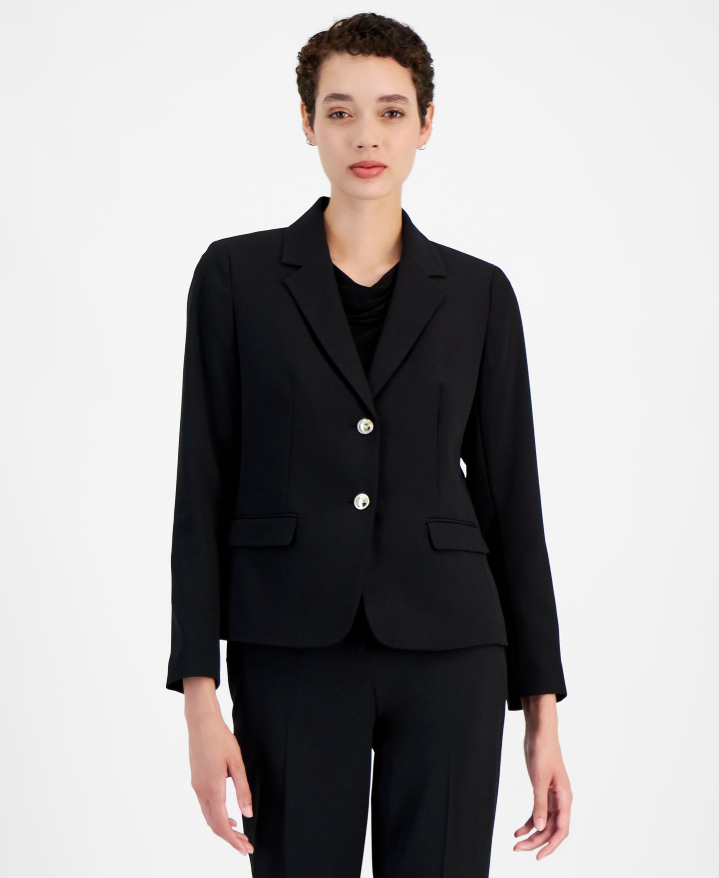 Женский пиджак Kasper Stretch Crepe Two-Button Classic Blazer, цвет: Чёрный — фото 7