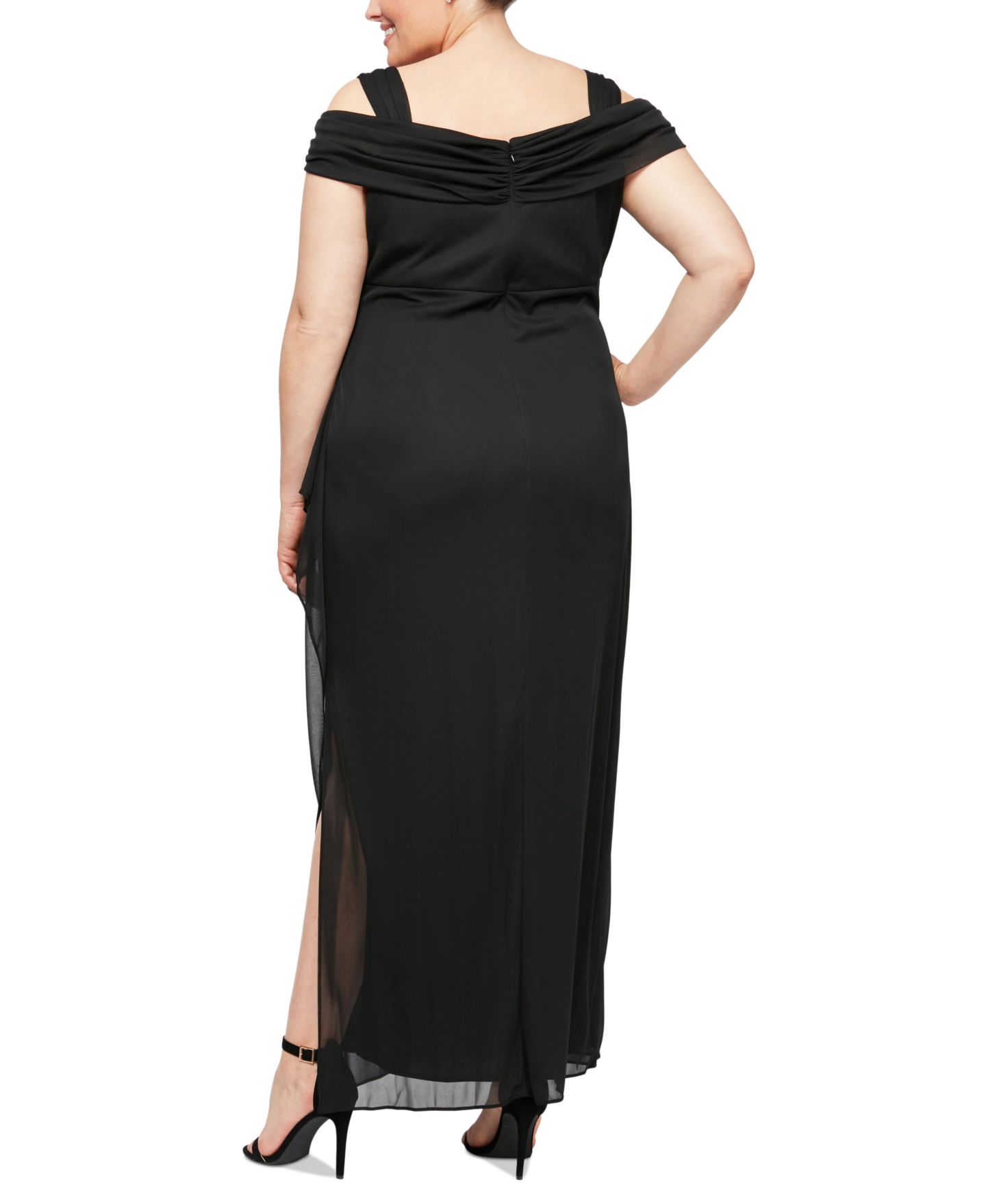 Женское платье Alex Evenings Plus Size Draped Cold-Shoulder Evening, цвет: Чёрный — фото 2