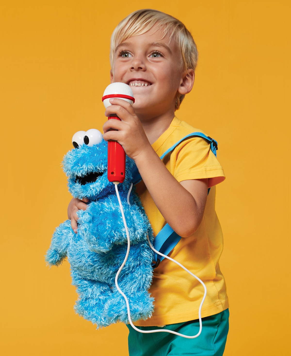 Singing Machine Plush Toy Karaoke Backpack With Microphone, Speaker, Songs Sound Effects, Sesame Street Cookie Monst In Blue