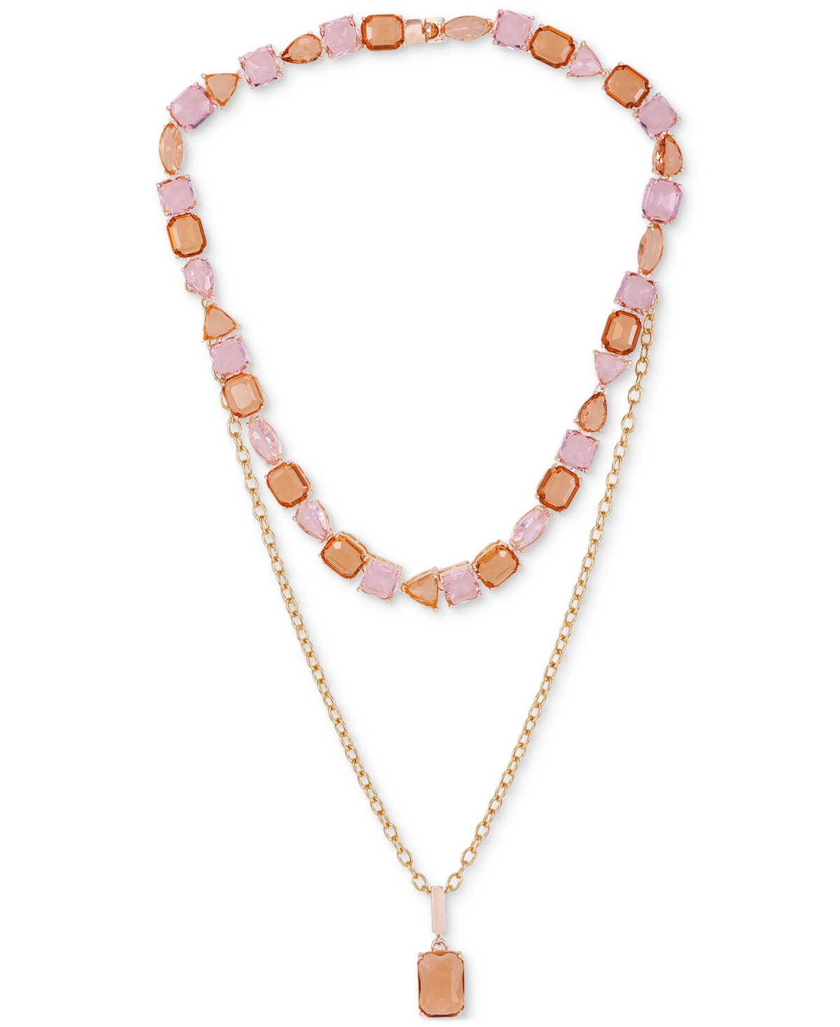 Crystal 18" Layered Pendant Necklace - Silver