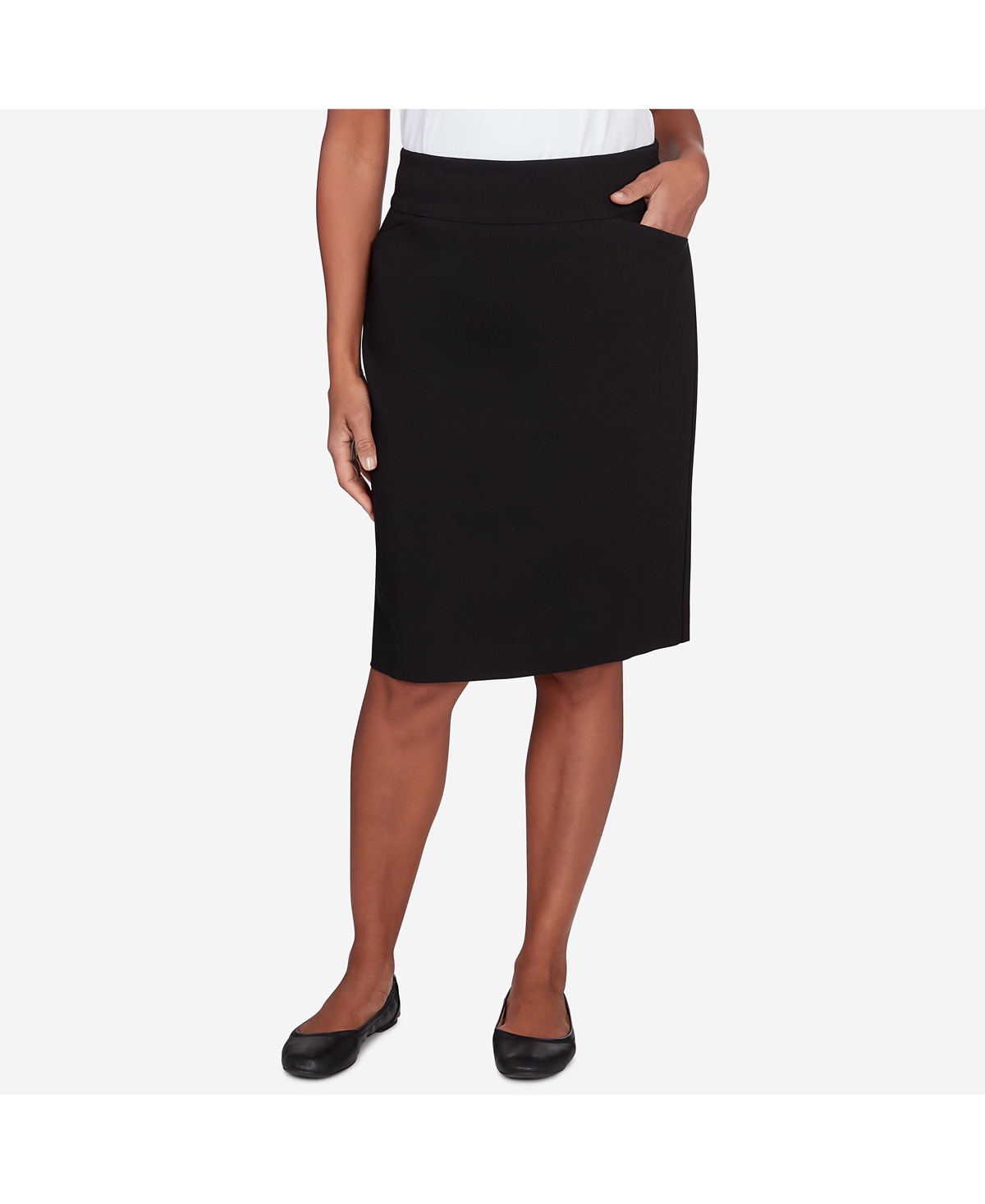 Petite Classic Stretch Knee Length Skirt - Black