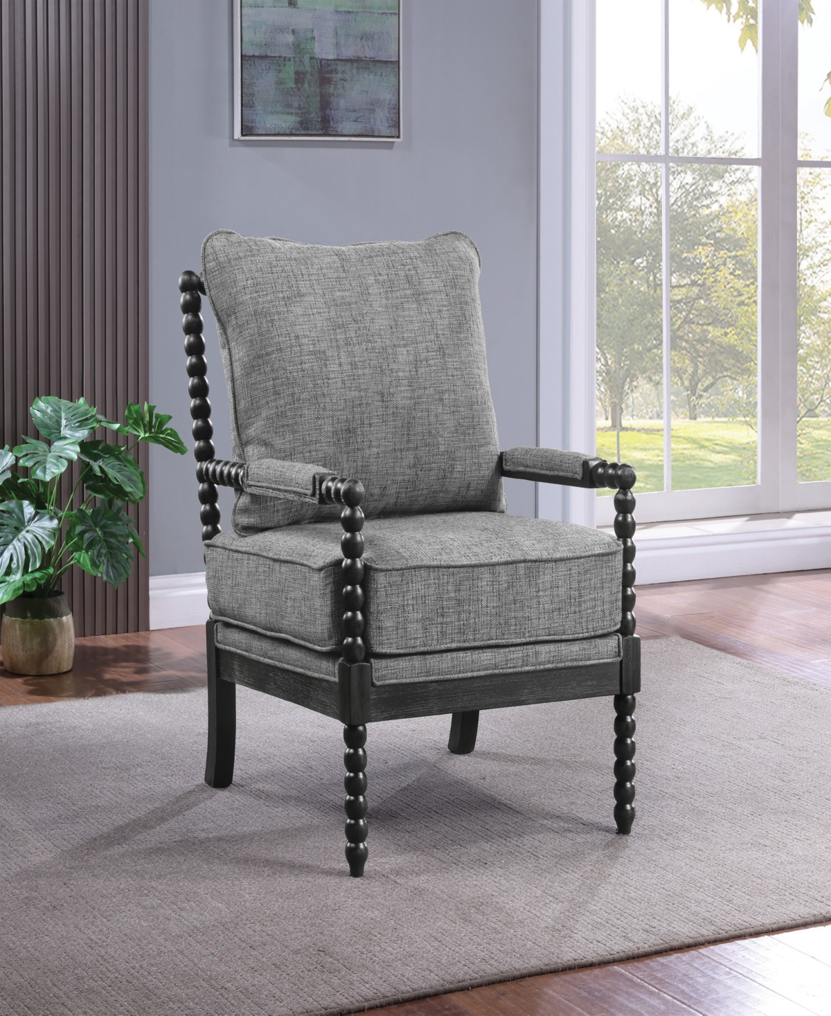 Osp Home Furnishings Office Star Eliza Black Spindle Chair With Graphite Fabric In Gray