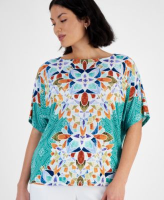 JM Collection Petite Printed Dolman-Sleeve Top, Created for Macy's