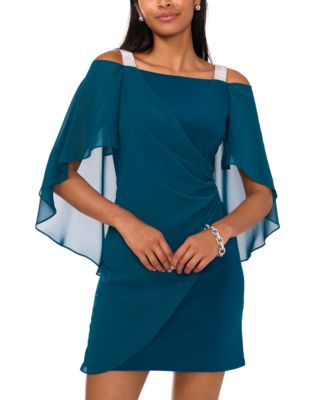 Beaded-Strap Capelet-Back Dress