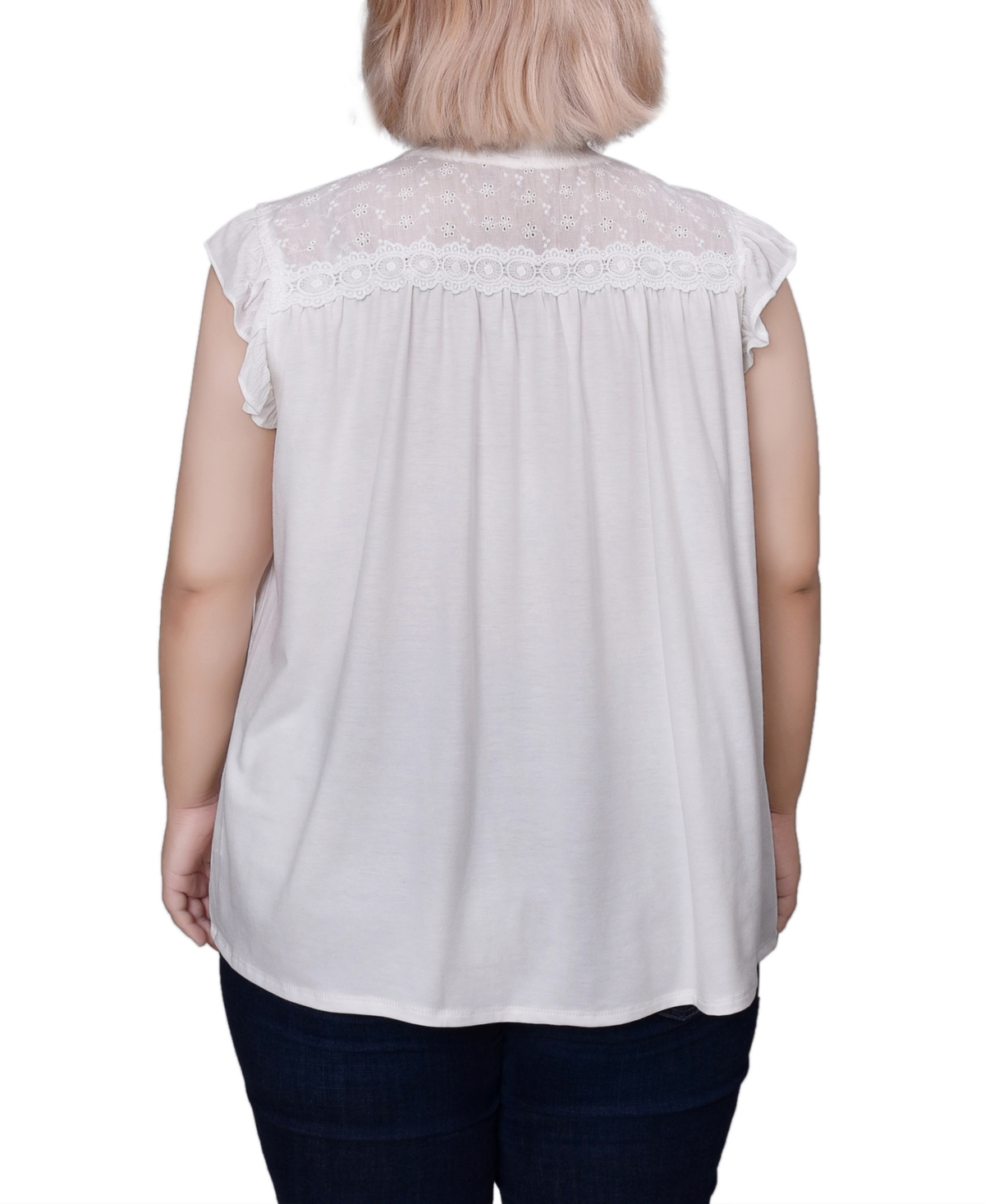 NY COLLECTION PLUS SIZE SHORT FLUTTER SLEEVE CREPON BLOUSE 