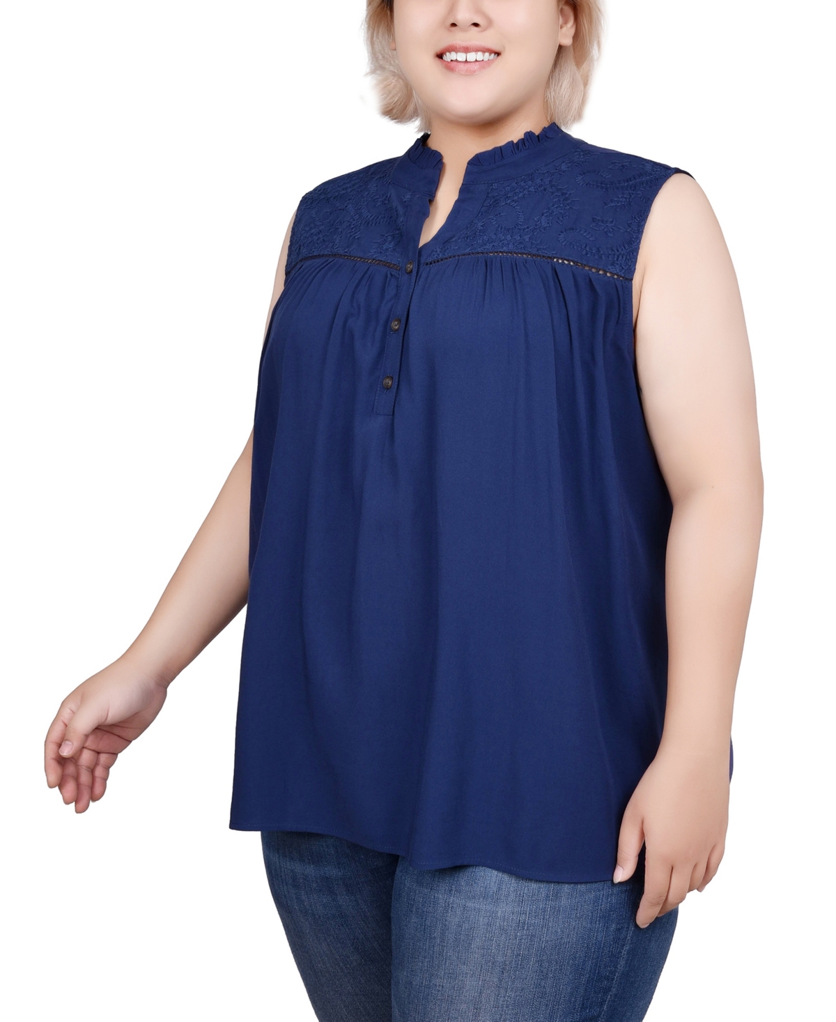 NY COLLECTION PLUS SIZE SLEEVELESS YOKED BLOUSE 