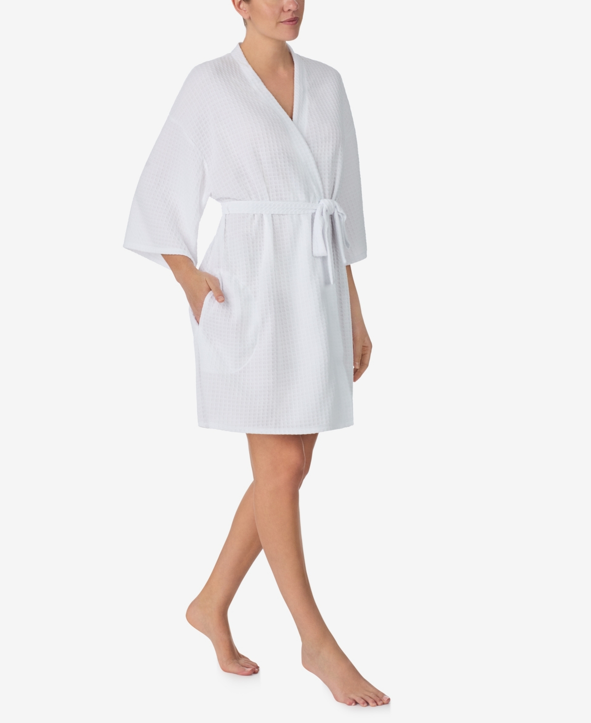 Women's 3/4 Kimono Sleeve Short Robe - White