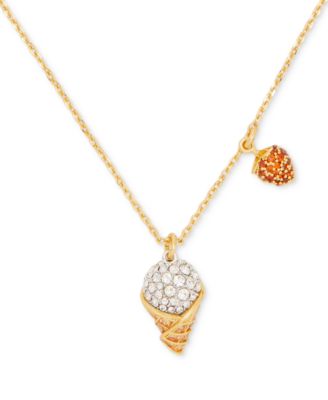 kate spade new york - Gold-Tone Mixed Color Stone Strawberry & Ice Cream Pendant Necklace, 16" + 3" extender