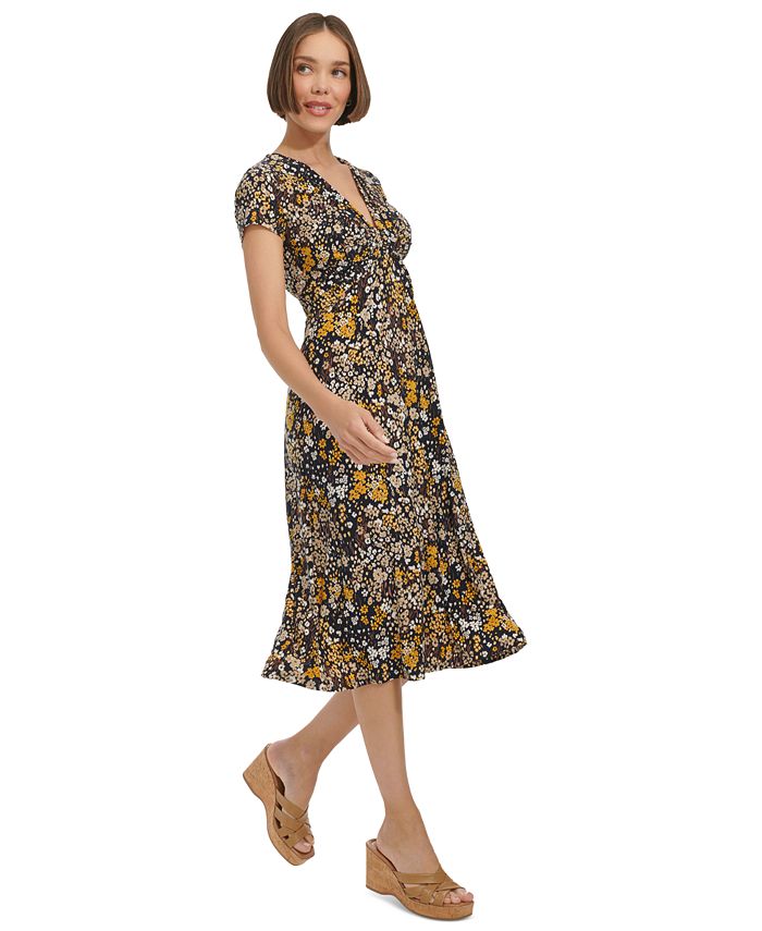 Tommy Hilfiger Women's Printed Midi Dress Black Size 8