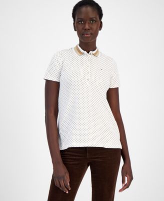 Tommy Hilfiger - Women's Dot-Print Glitter-Collar Polo Shirt