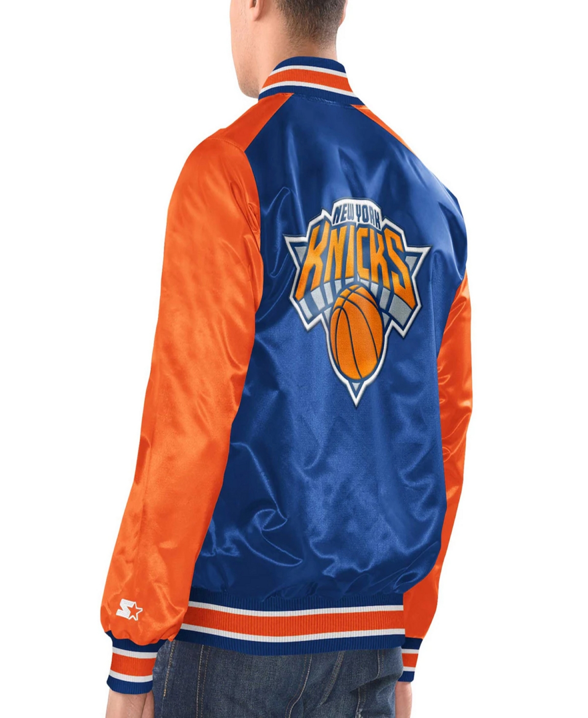 Shop Starter Men's Blue/orange New York Knicks Renegade Satin Full-snap Varsity Jacket In Blue,orange