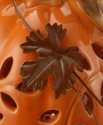 National Tree Company 6" Ceramic Pumpkin Decoration, LED Lights, Autumn Collection