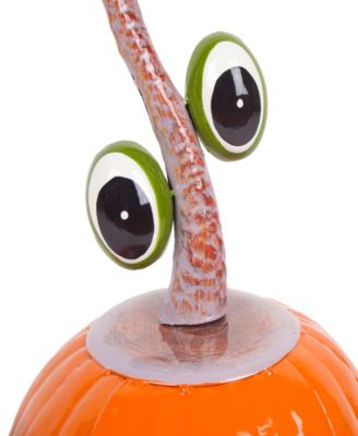 15" Halloween Decoration, Floating Eyes Metal Pumpkin with Gloss Finish, Orange
