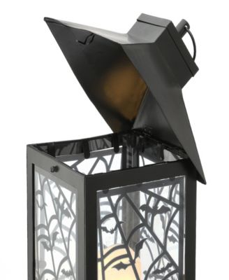 16" Halloween Lantern with LED Lights, Carved Images of Bats and Cobwebs, Halloween Collection
