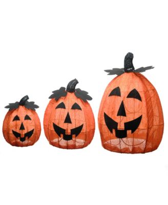 15" Pre-Lit Jack-O-Lantern Trio, Set of 3
