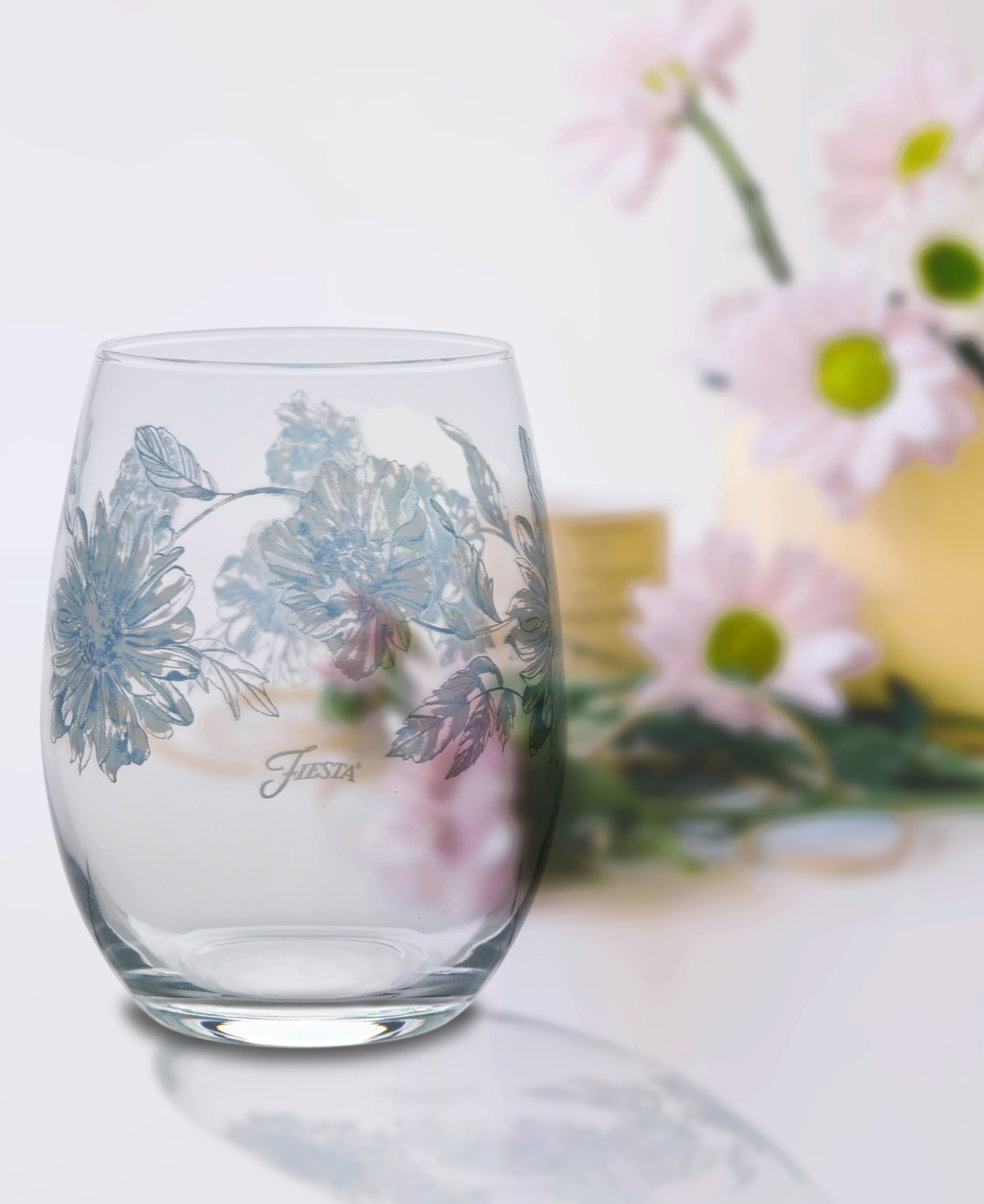 Fiesta Botanical Floral 15-ounce Dof Double Old Fashioned Glass Set Of 4 In Sky