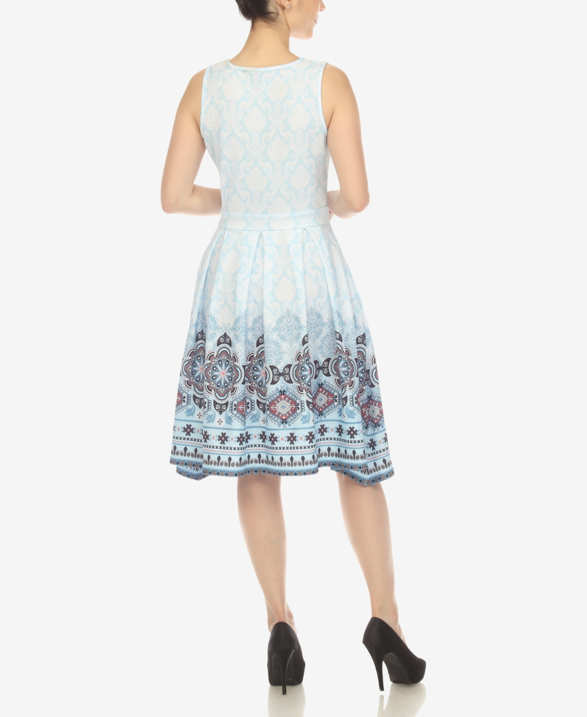 White Mark Plus Size Fit And Flare Knee Length Dress In Blue