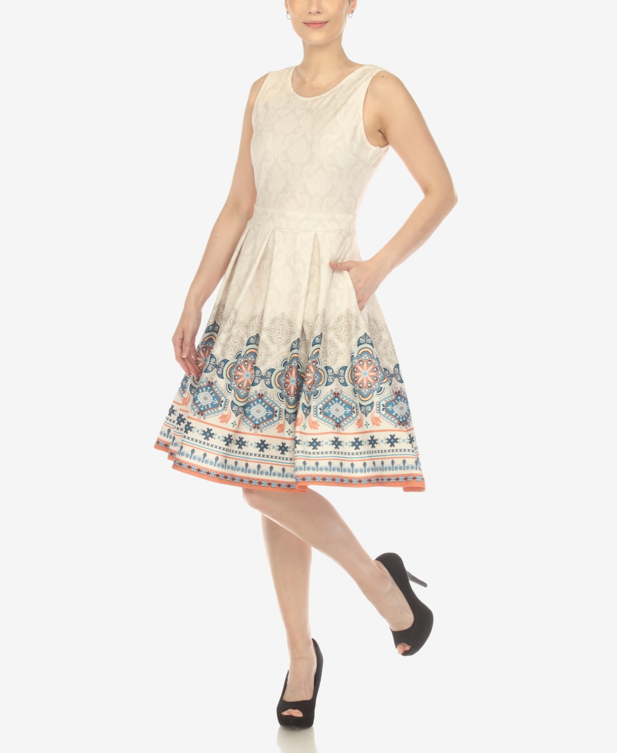 White Mark Plus Size Fit And Flare Knee Length Dress In Beige