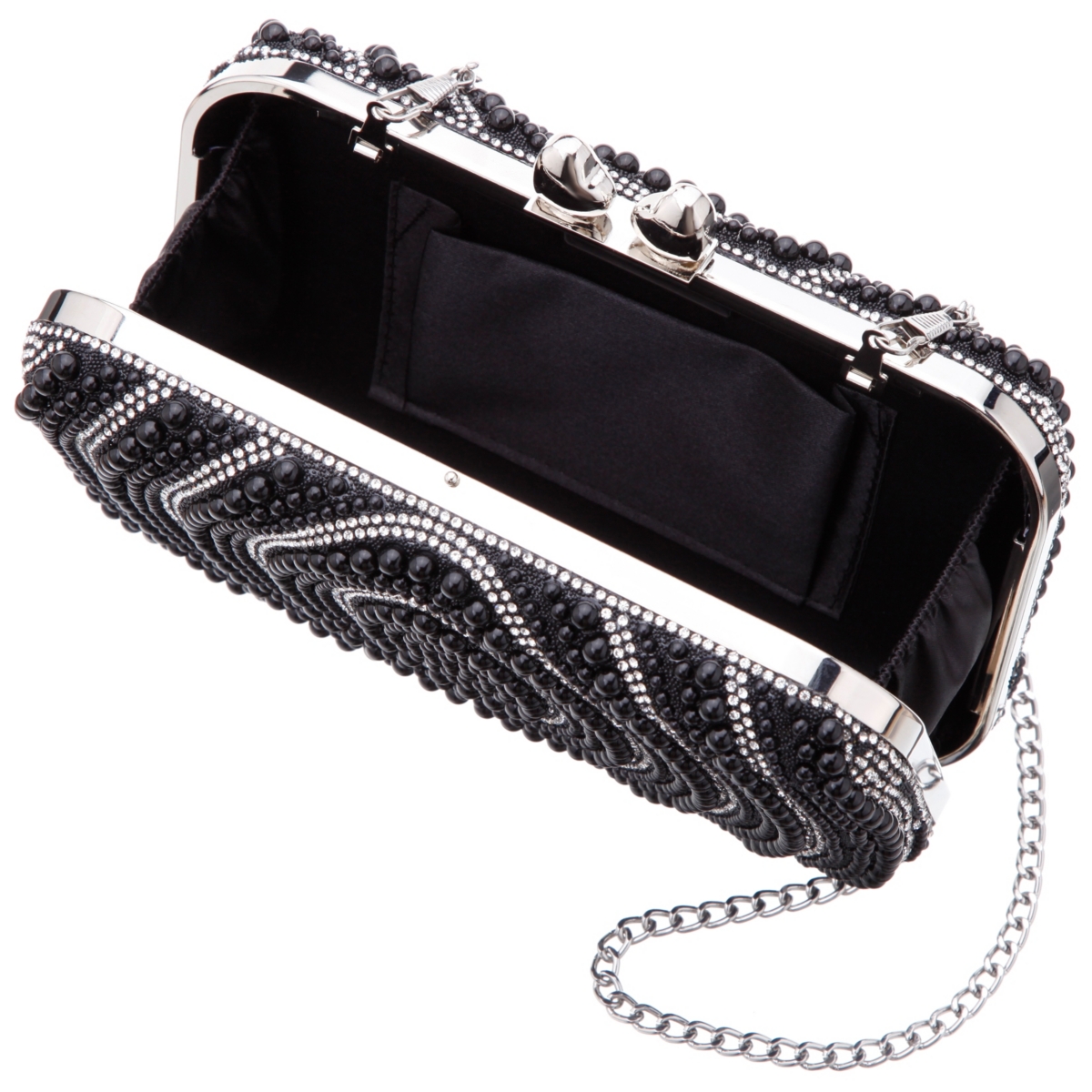 Shop Nina Beaded And Crystal Minaudiere With Double Heart Clasp In Black