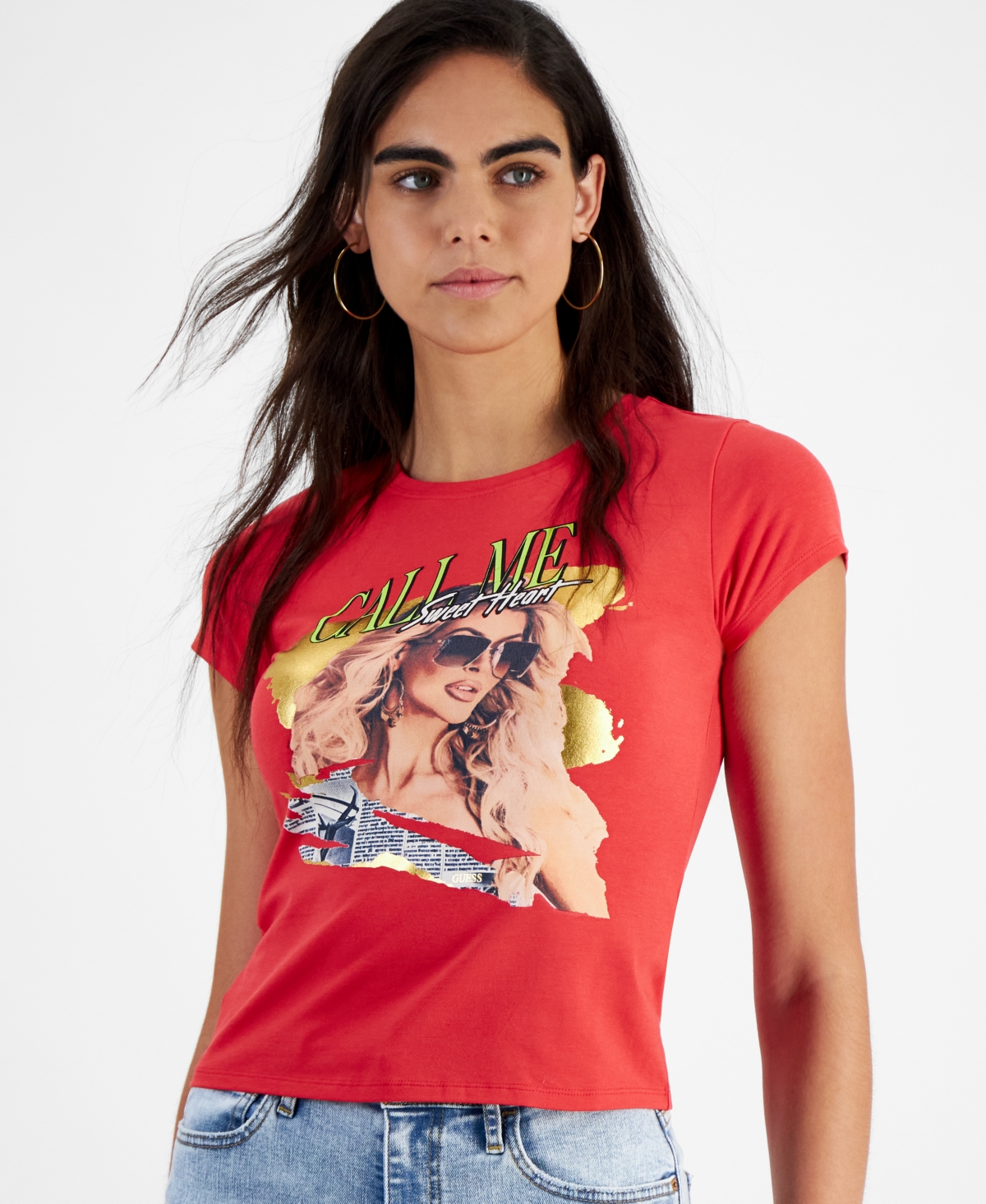 Guess Women's Call Me Graphic Print Crewneck T-Shirt